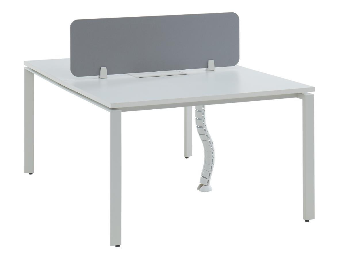 Image of Schreibtisch Bench-Tisch für 2 Personen + Trennwand - L. 120 cm - Weiß - DOWNTOWN Schreibtisch Bench-Tisch für 2 Personen + Trennwand - L. 120 cm - Weiß - DOWNTOWN