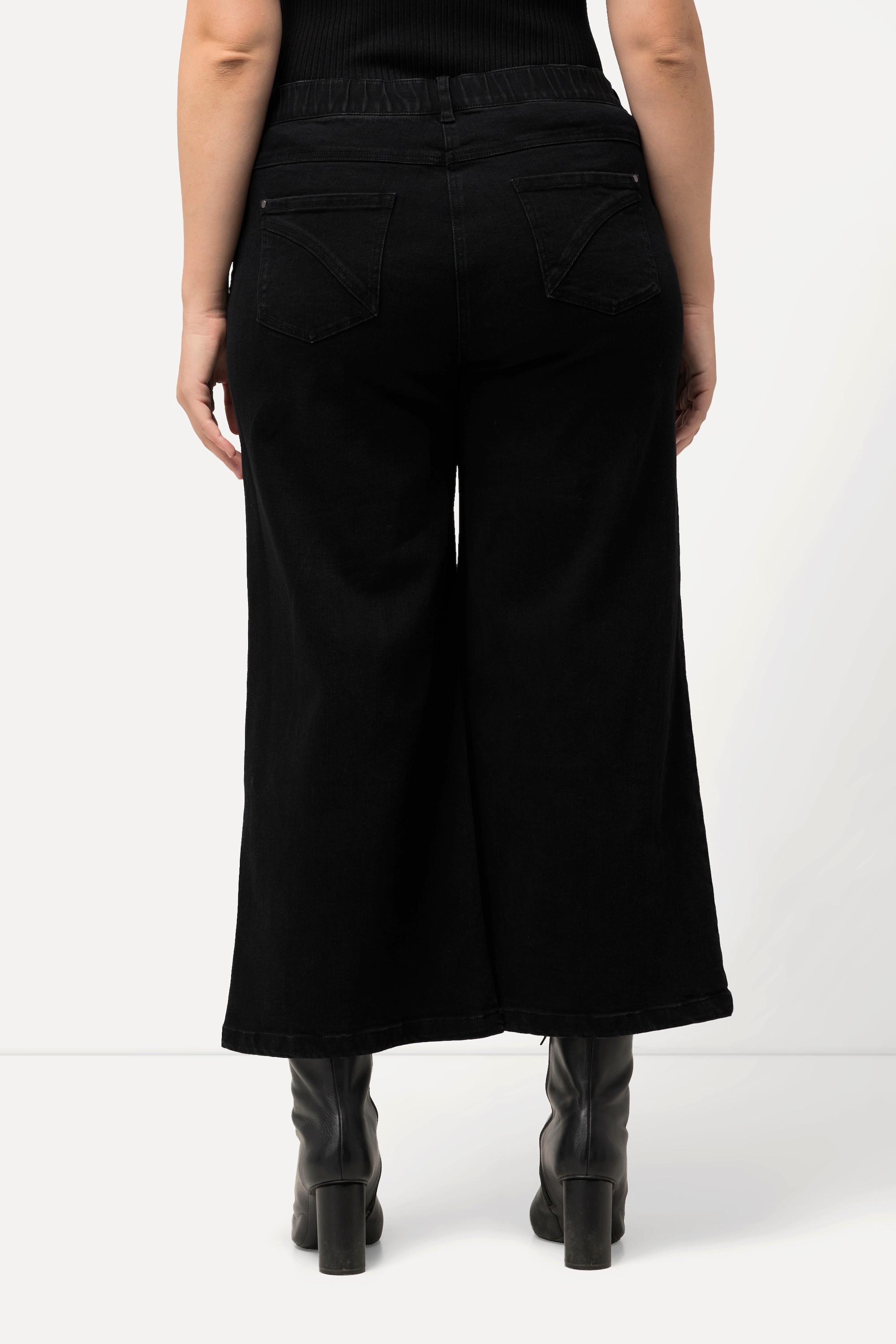 Ulla Popken  Culottes di jeans modello Mary con taglio della gamba ampio e lungo fino al polpaccio ed elasticizzazione 