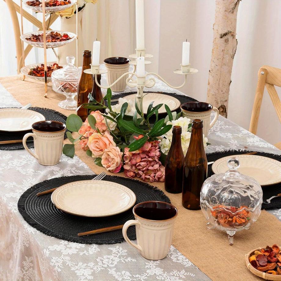 8kpl pyöreitä paperipunoksia, joissa on tupsut, sopivat kodin ruokailuun ja lämmöneristykseen, jotka toimivat myös koristeellisina alustoina