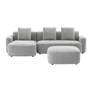 Vente-unique Ecksofa & Hocker - Ecke links - Strukturstoff - Grau - POMIANGO  