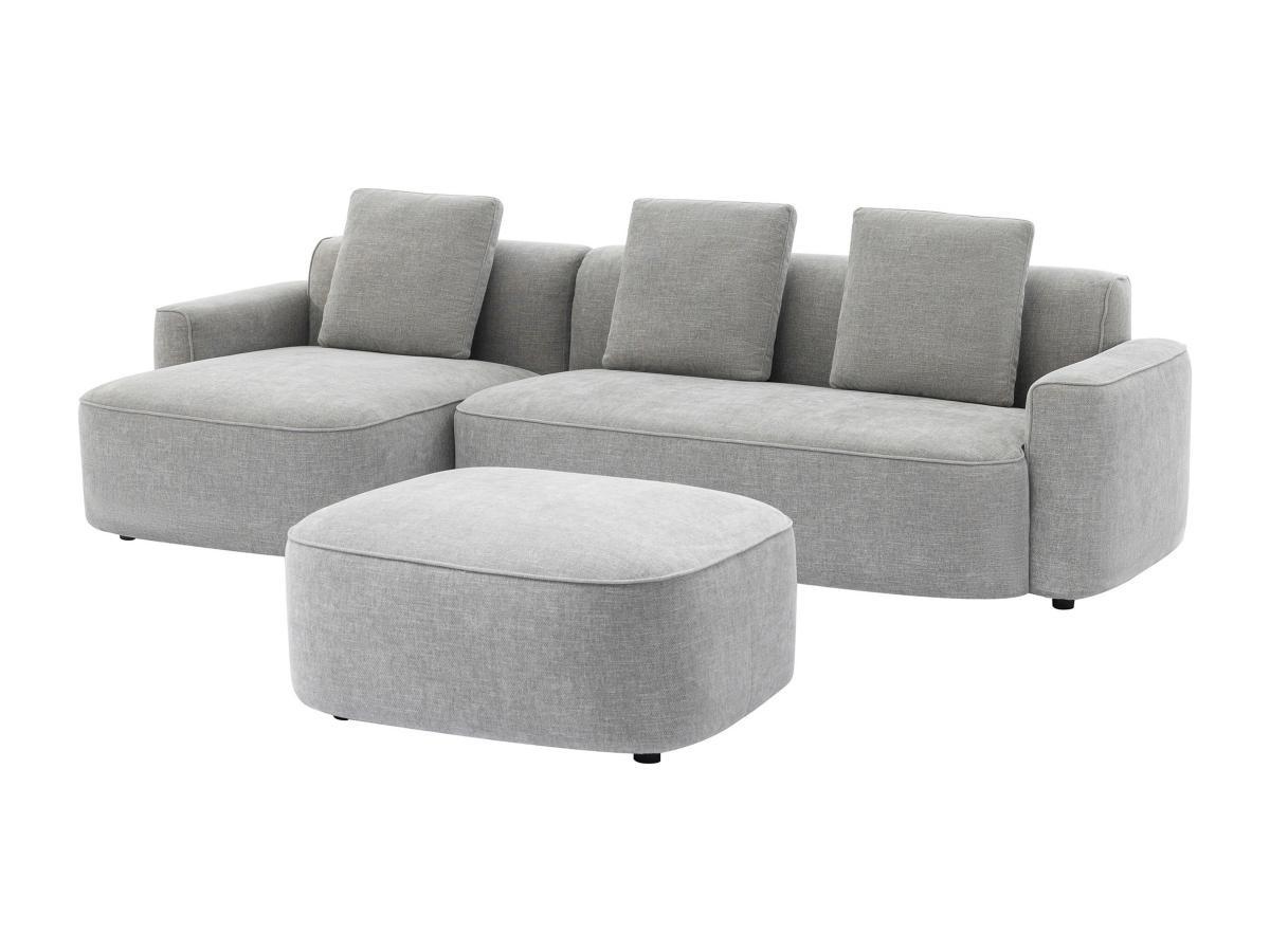 Vente-unique Ecksofa & Hocker - Ecke links - Strukturstoff - Grau - POMIANGO  