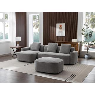 Vente-unique Ecksofa & Hocker - Ecke links - Strukturstoff - Grau - POMIANGO  