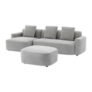 Vente-unique Ecksofa & Hocker - Ecke links - Strukturstoff - Grau - POMIANGO  