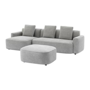 Ecksofa & Hocker - Ecke links - Strukturstoff - Grau - POMIANGO