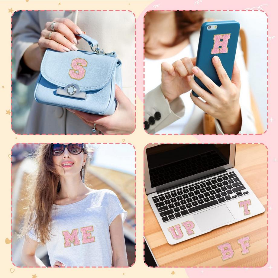 Alopini Selbstklebende Chenille-Buchstabenpatches zum Aufbügeln auf Kleidung, Stoff, Schuhe, Taschen  