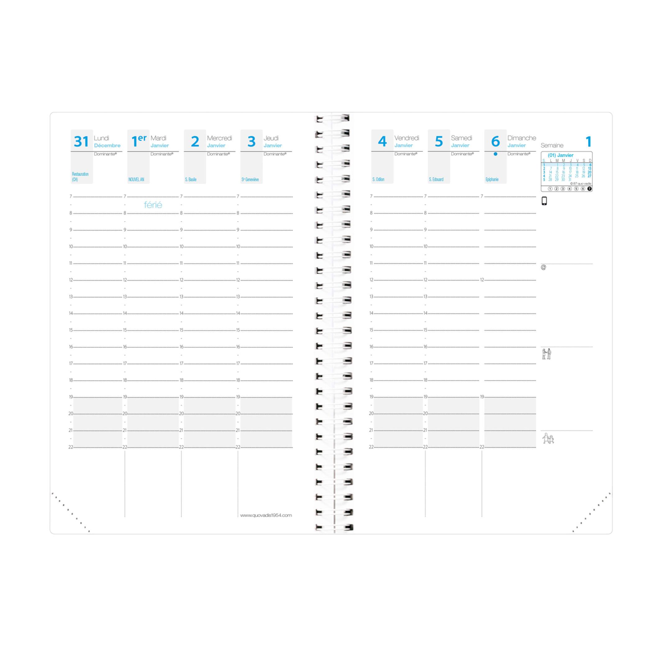 QUO-VADIS Quo Vadis - Terminkalender - Spiralbindung - 2025 - Time & Life Pocket - Die Woche Planning - Französisch - Blau - Dez/Dez - 10x15 cm - Clairefontaine-Papier Weiß - Hergestellt in Frankreich  