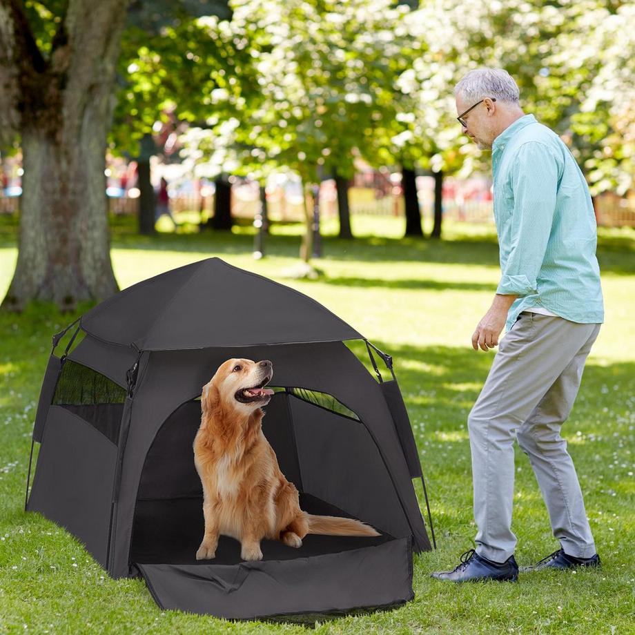 Northio  Tente Pour Animal Domestique, Tente Pour Chien, Maison D'Extérieur Pour Chat, Niche Pour Chien Avec Fenêtre En Maille, Tente Tipi Pour Chien Avec Sac De Transport, Auvent, Gris Foncé 
