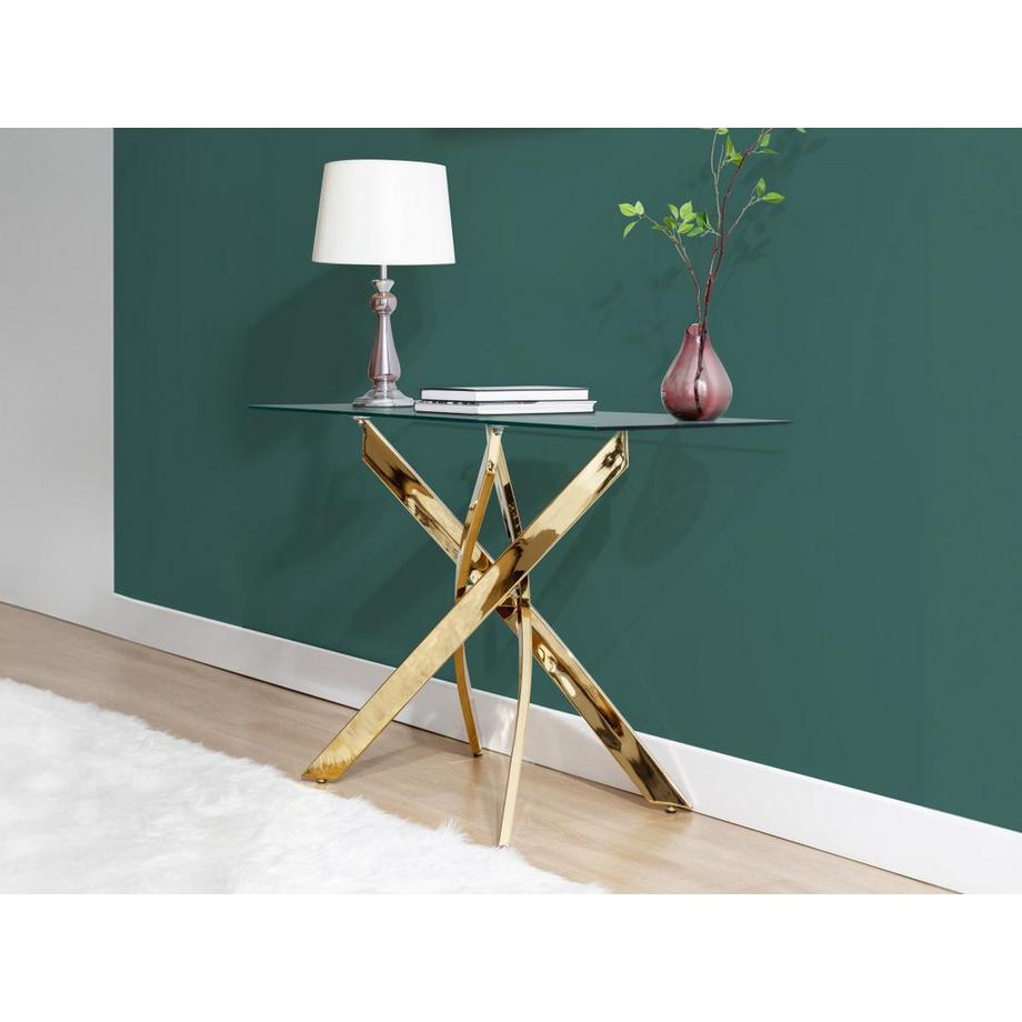 Vente-unique Consolle in Vetro temperato e Metallo Dorato Trasparente - COSIMA  