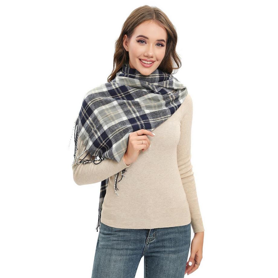 Only-bags.store Sciarpa Pashmina Invernale a Quadri con Nappe  