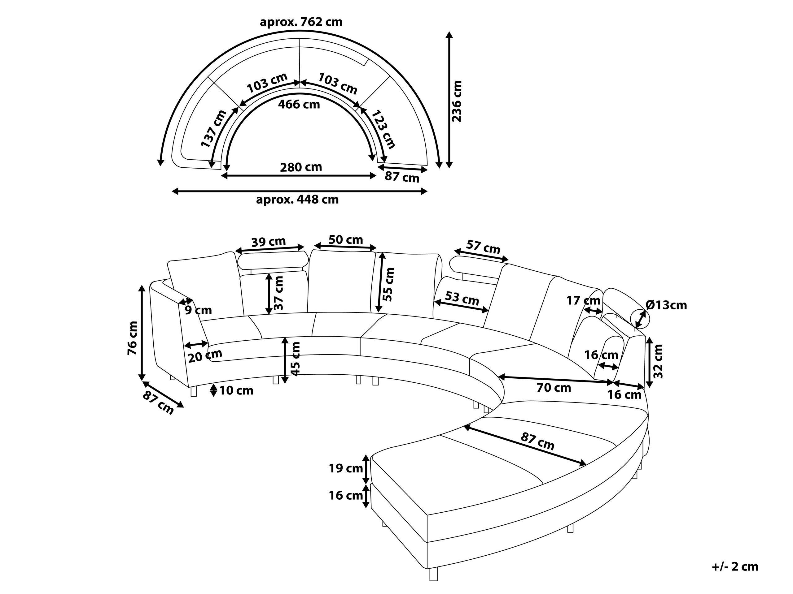 Beliani Halbrundes Sofa aus Echtleder Retro ROTUNDE  