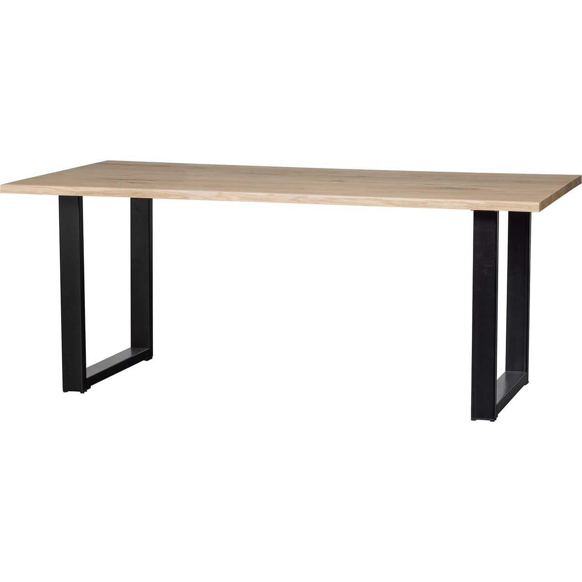 mutoni Table de salle à manger Tablo chêne FSC avec chant d&#039;arbre 160x90 pied en U  