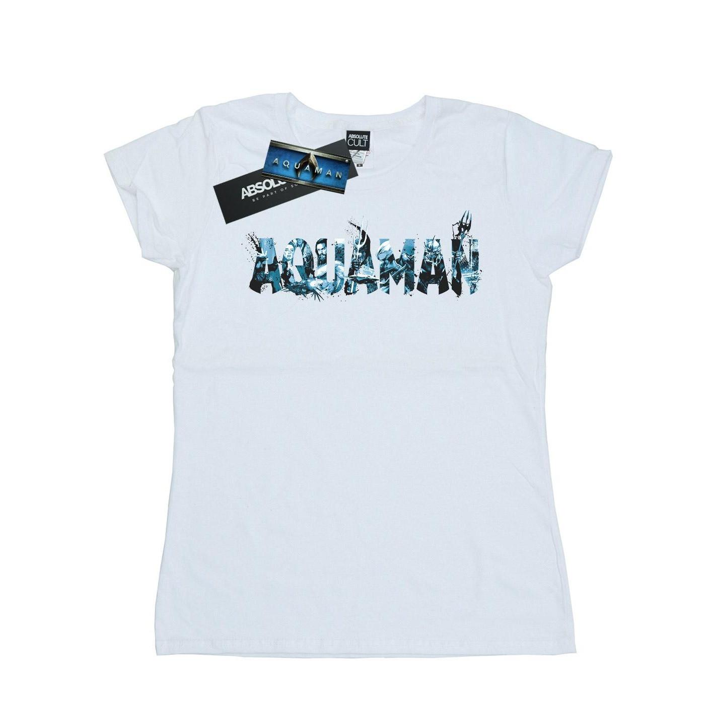 Image of Aquaman Text Logo Tshirt Damen Weiss XL