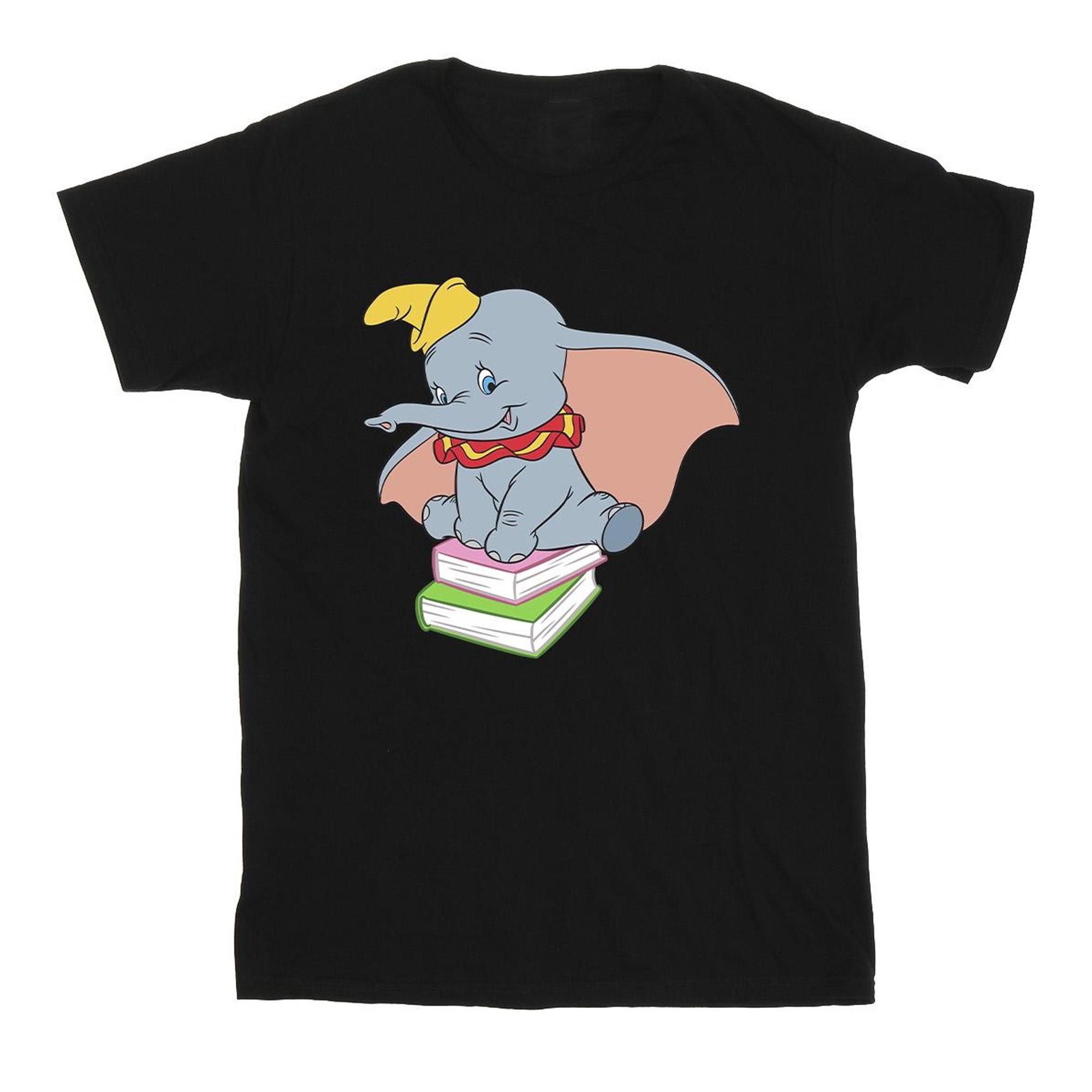 Image of Dumbo Sitting On Books Tshirt Unisex Schwarz 140/146