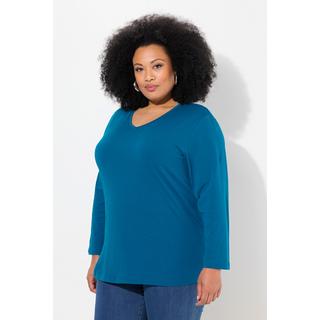 Ulla Popken  Shirt, V-Ausschnitt, Relaxed, Langarm 