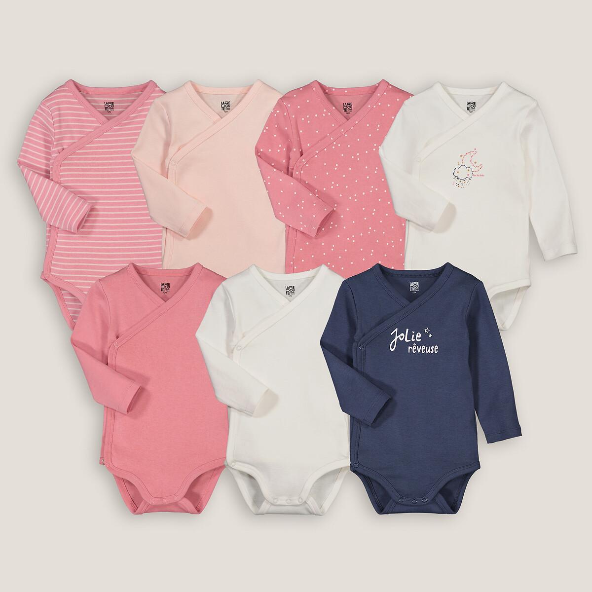 Image of 7er-pack Wickelbodys Mit Langen Ärmeln Unisex Rosa 9M