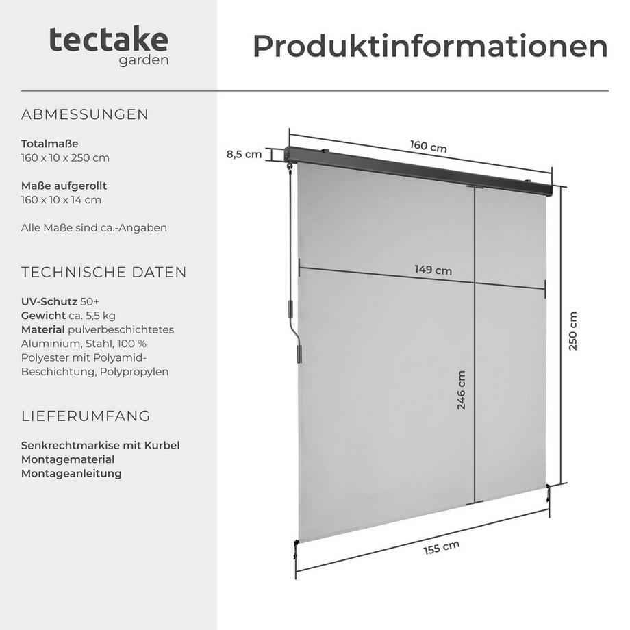 Tectake Senkrechtmarkise Eloise verschiedene Größen UV-beständig und wasserabweisend  