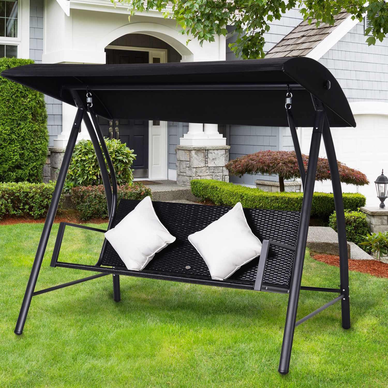 Northio Hollywood Swing 3 Places En Polyrotin En Métal Avec Coussin Pouvant Supporter Jusqu'À 360 Kg Neuf (Noir)  