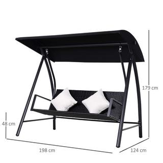 Outsunny Altalena Hollywood A 3 Posti In Polyrattan In Metallo Con Cuscino, Può Sostenere Fino A 360 Kg Nuovo (Nero)  