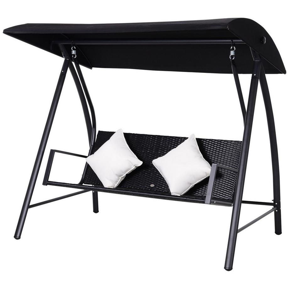 3-Sitzer Hollywoodschaukel Schaukel Polyrattan Metall Mit Kissen Belastbar Bis 360Kg Neu (Schwarz)