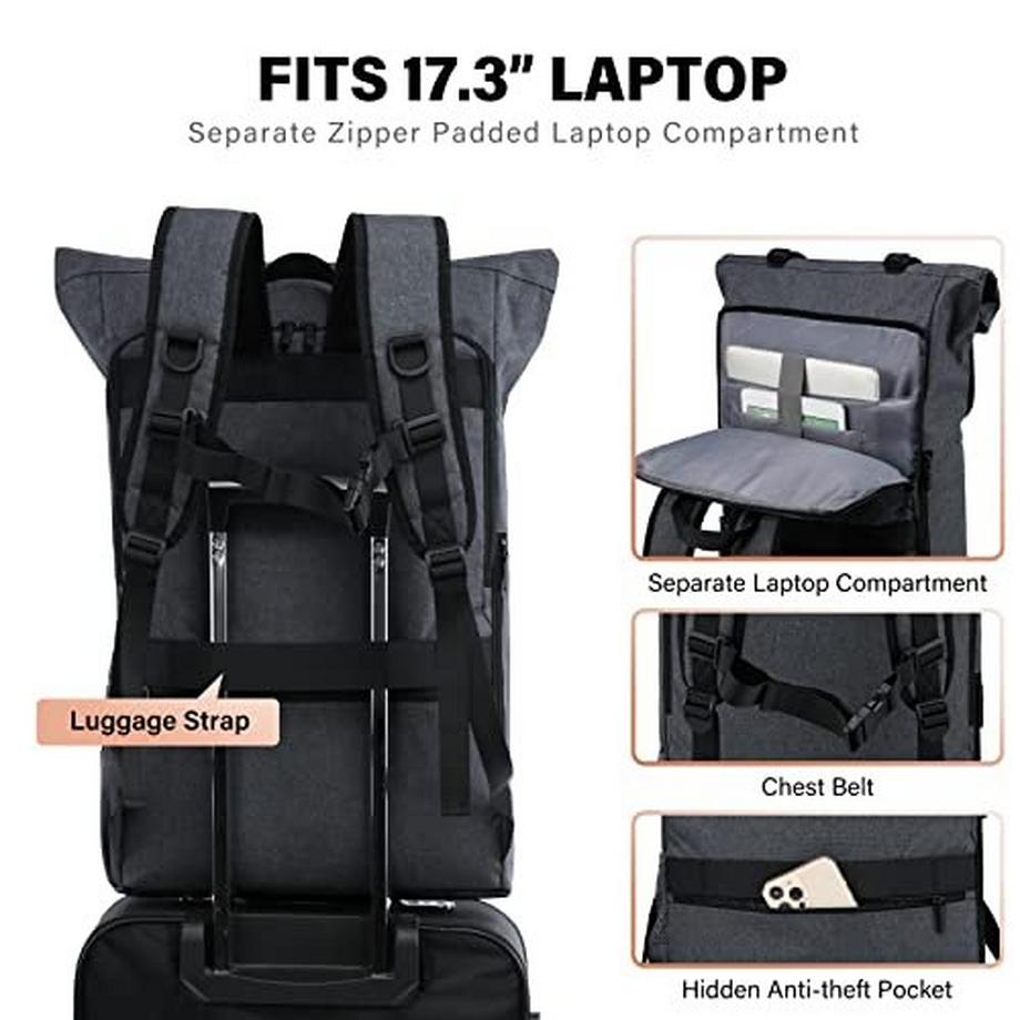 Only-bags.store Zaino Rolltop impermeabile per laptop da 17 pollici  