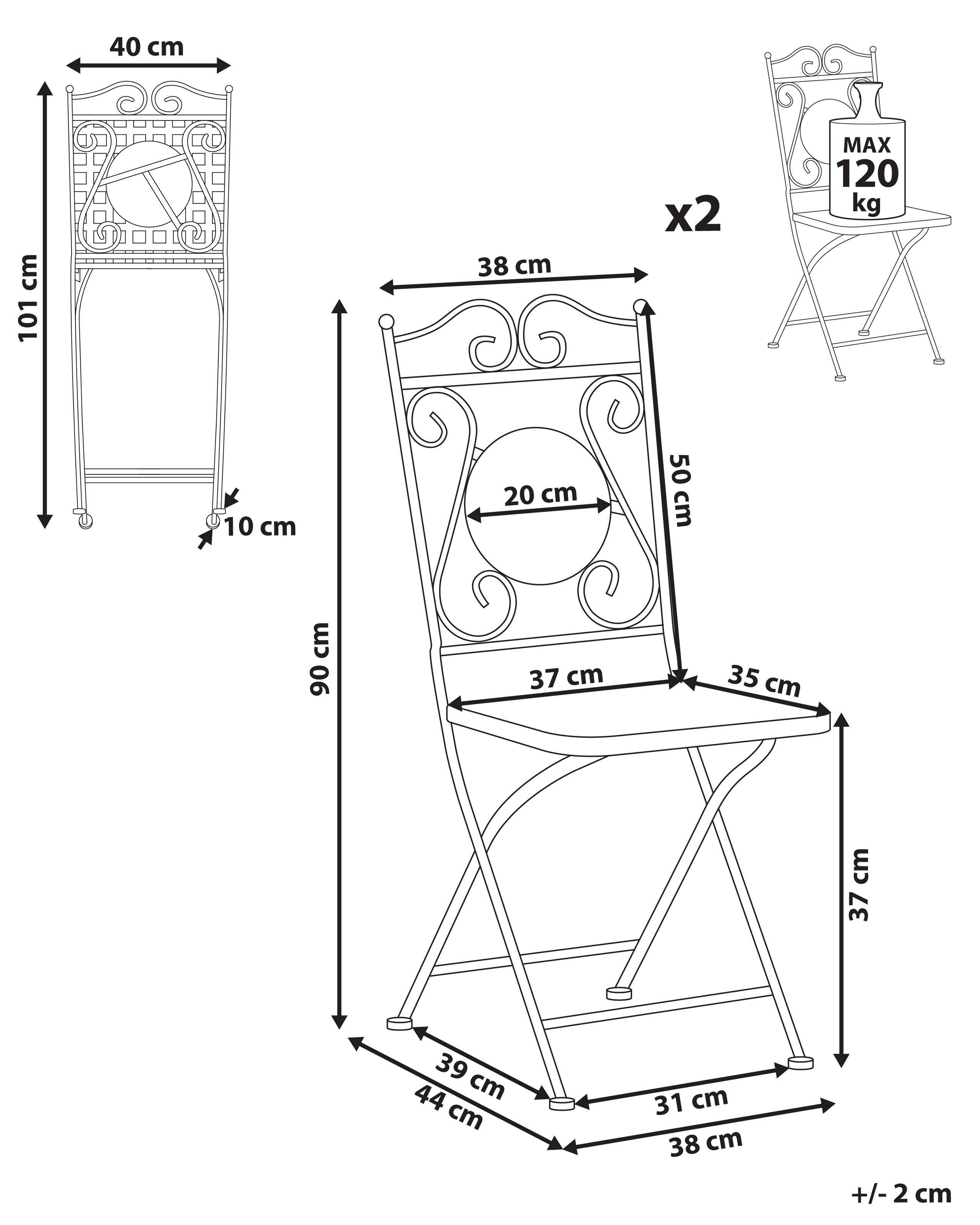 Beliani Lot de 2 chaises de jardin en Métal Rétro CARPINO  