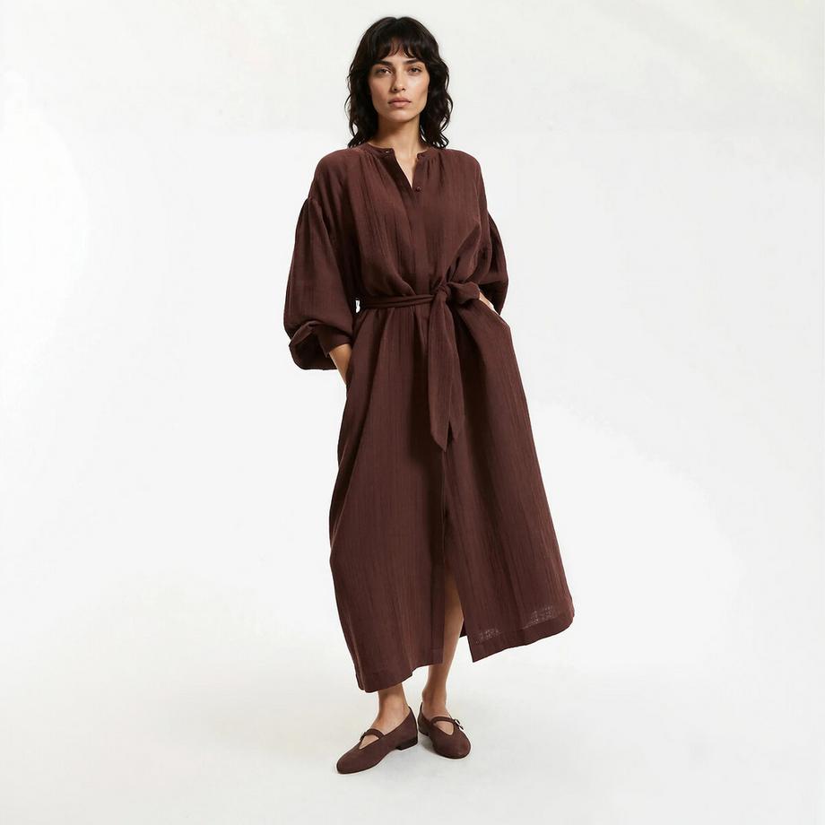 La Redoute Collections Langärmeliges Gürtelkleid  