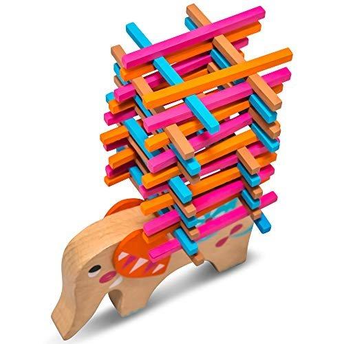 Activity-board  Jouet pile d'éléphants en bois pour l'apprentissage des compétences avec des bâtons colorés/naturels 