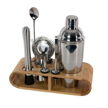 12-teiliges Edelstahl Cocktail-Shaker Set mit Bambus-Ständer