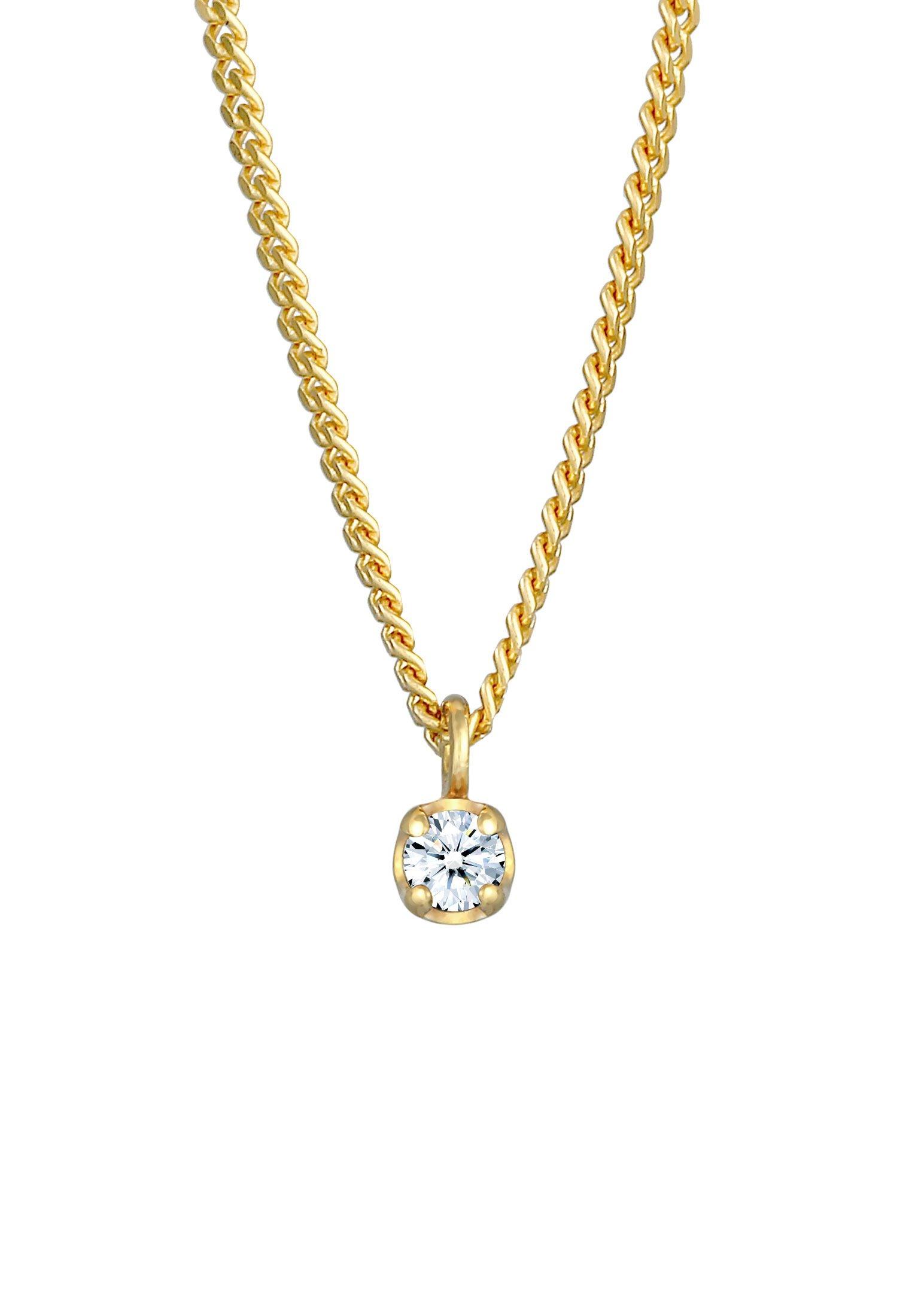 Image of Halskette Solitär Diamant (0.03 Ct.) Elegant 375 Gelbgold Damen Gold 40cm