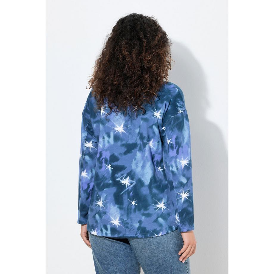 Ulla Popken Sweat-shirt Imprimé Lettres Perles Col V Manches Longues  