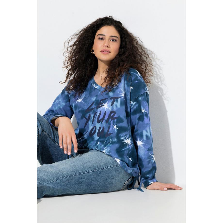 Ulla Popken Sweat-shirt Imprimé Lettres Perles Col V Manches Longues  