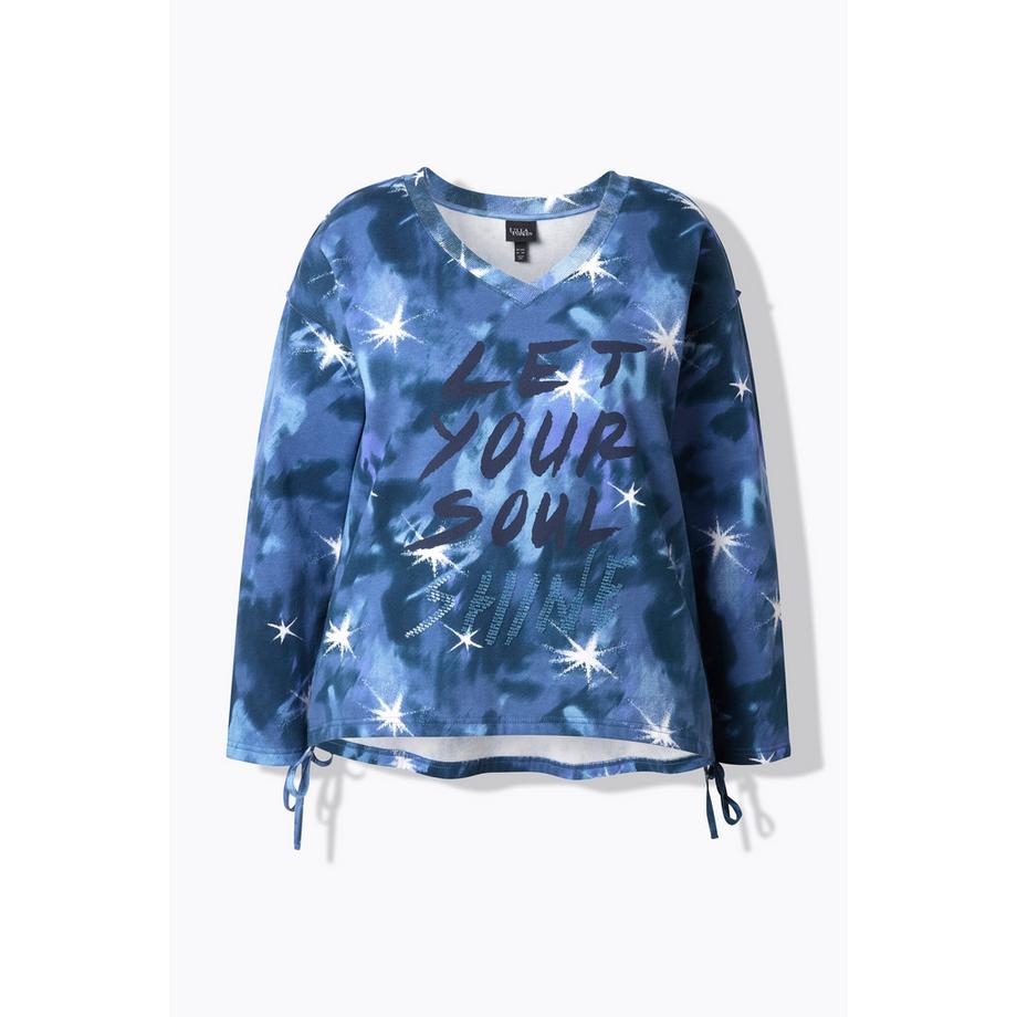 Ulla Popken Sweat-shirt Imprimé Lettres Perles Col V Manches Longues  