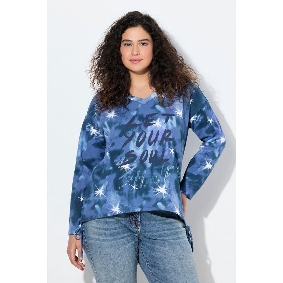 Ulla Popken Sweat-shirt Imprimé Lettres Perles Col V Manches Longues  