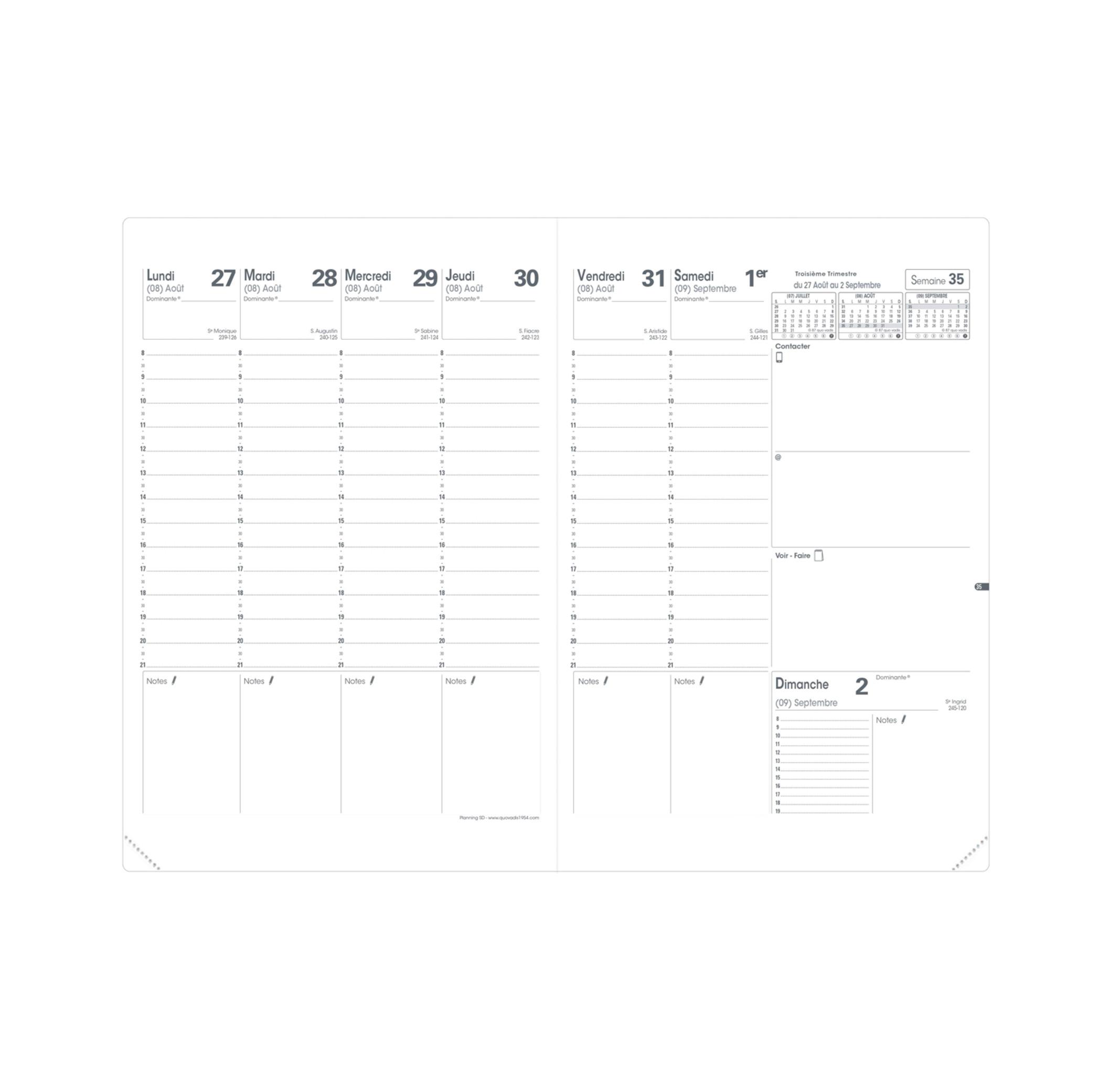 QUO-VADIS Agendas année scolaire - PLANNING SD - Semainier - 18x24cm - Club - Année 2024-2025  