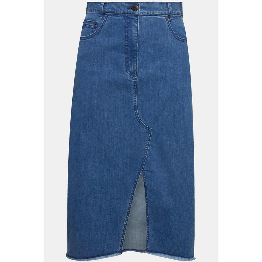 Ulla Popken Jeansrock A-Linie Fransensaum  