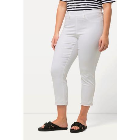 Ulla Popken  Pantalon 7/8 Sienna. Jambe étroite et ourlet frangé 