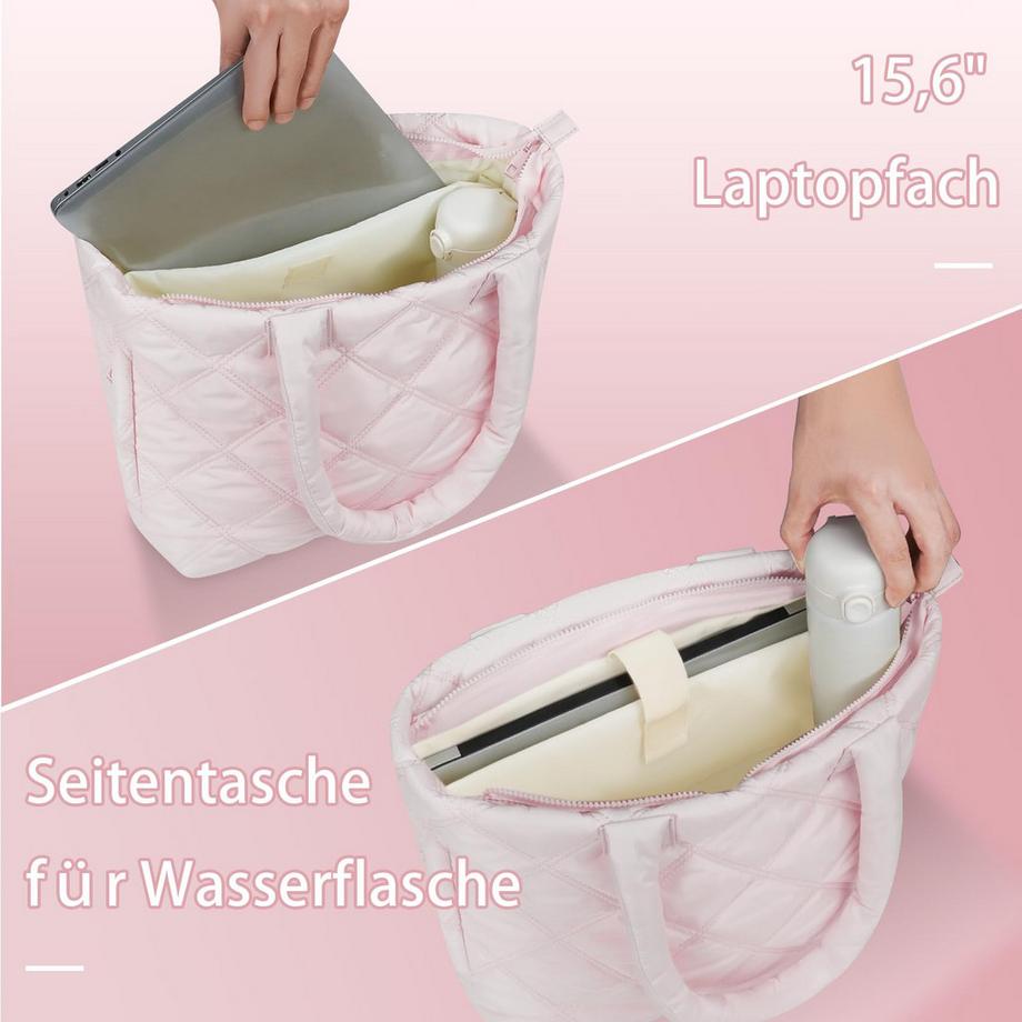Only-bags.store Sac Cabas Quilté avec Compartiment pour Ordinateur Portable et Poche Latérale pour Bouteille d'Eau  