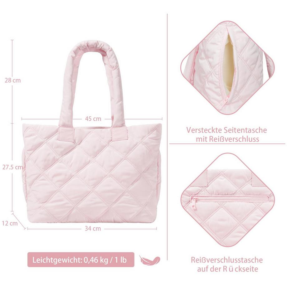 Only-bags.store Sac Cabas Quilté avec Compartiment pour Ordinateur Portable et Poche Latérale pour Bouteille d'Eau  