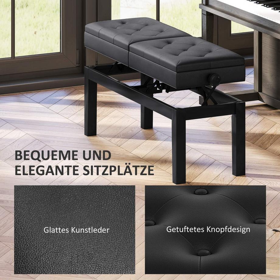 Northio  Klavierbank höhenverstellbar Klavierhocker mit Stauraum, Pianobank bis 220 KG Belastbar, Kunstleder, Schwarz, 105 x 37 x 48-58 cm | 