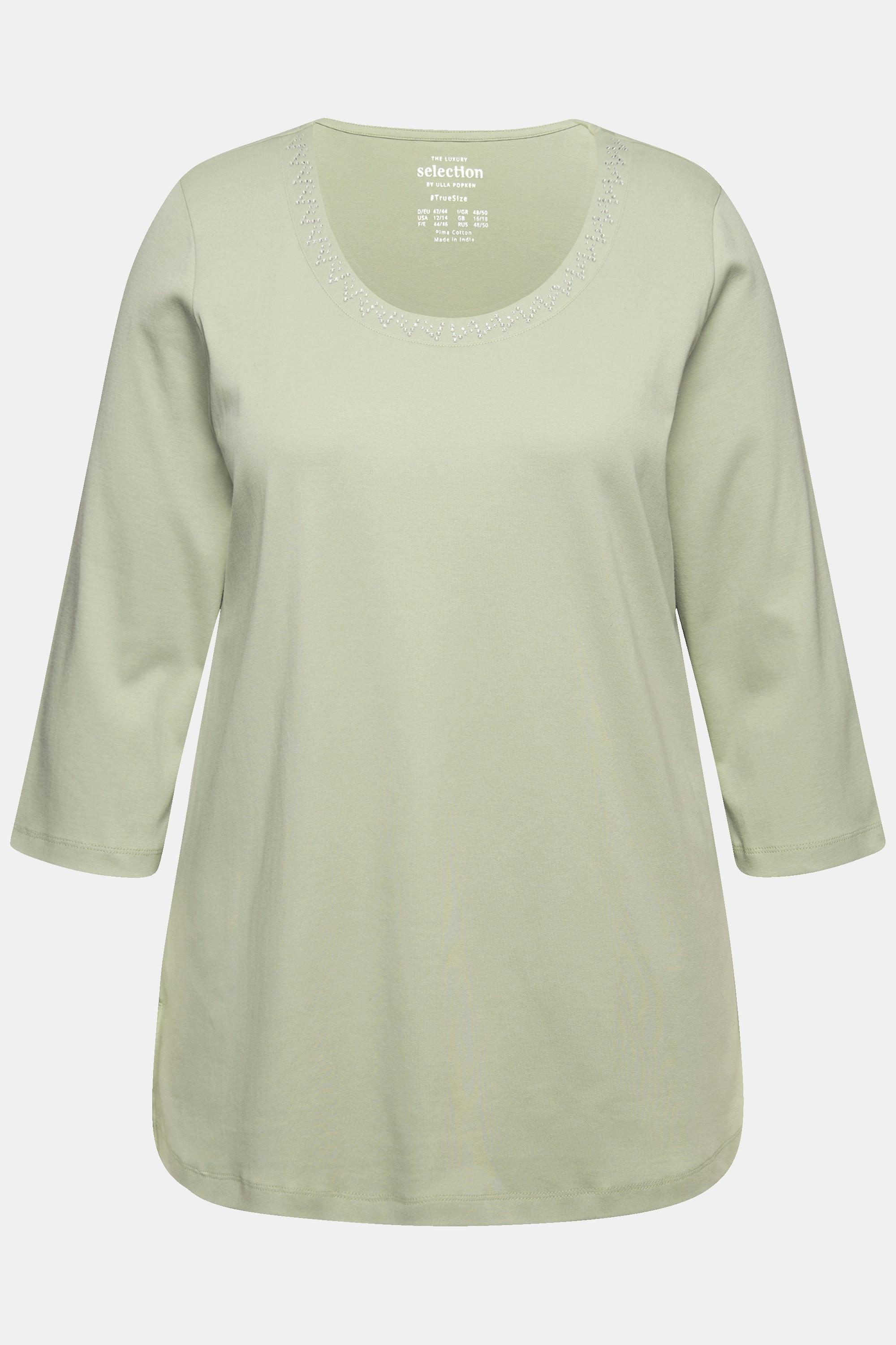 Ulla Popken  Shirt, A-Linie, verzierter Rundhalsausschnitt, 3/4-Arm 