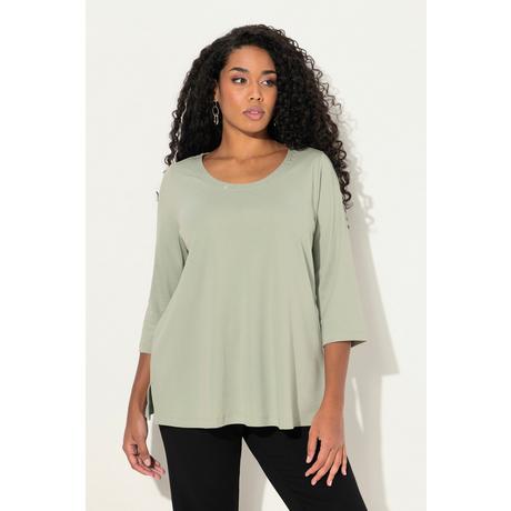 Ulla Popken  Shirt, A-Linie, verzierter Rundhalsausschnitt, 3/4-Arm 