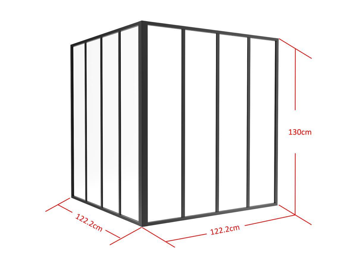 Vente-unique  Glaswand Ecklösung - 120 x 120 x 130 cm - thermolackiertes Aluminium - Schwarz - BAYVIEW 