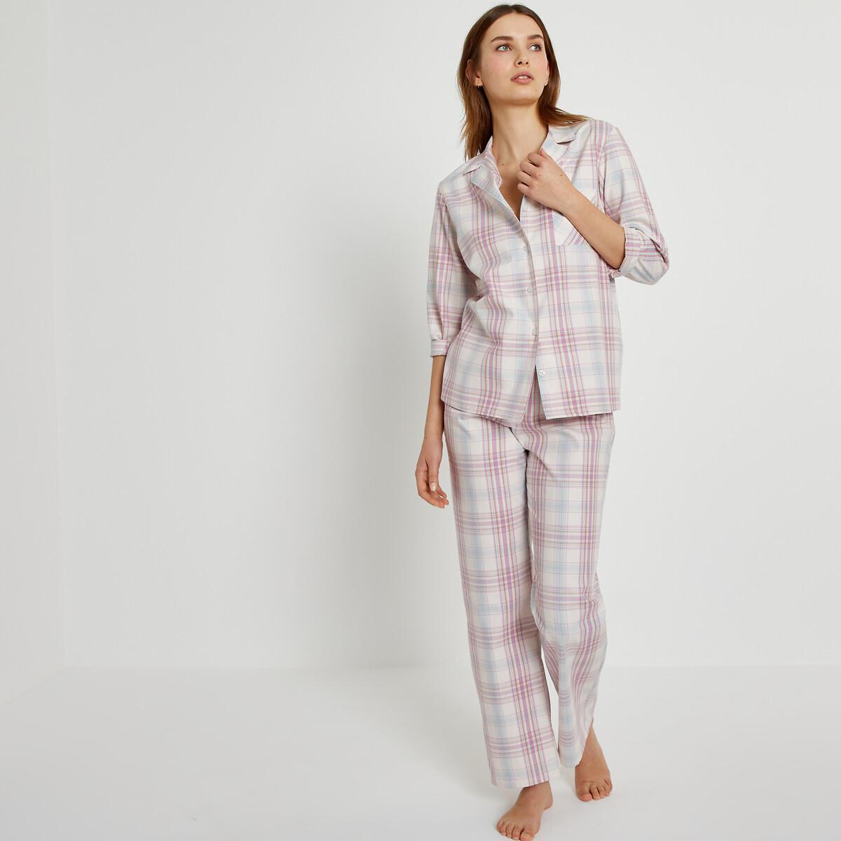 Image of Pyjama Aus Kariertem Baumwoll-serge Damen Beige 48
