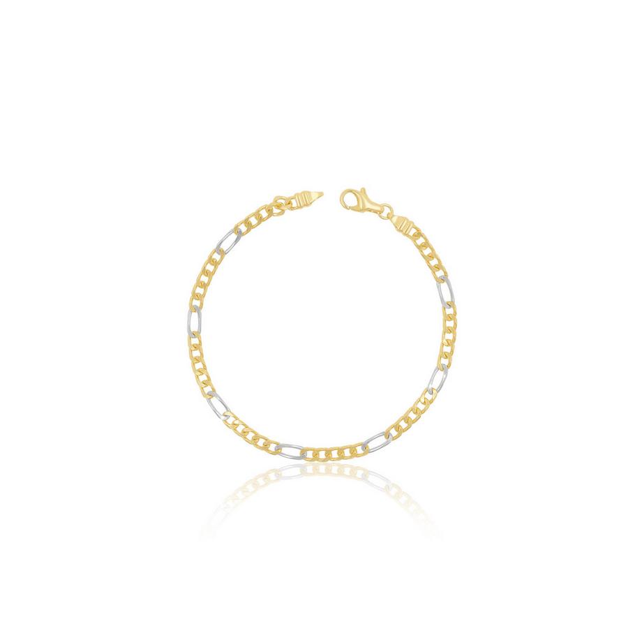 Bracelet figaro bicolore or jaune/or blanc 750, 3,5mm, 21cm