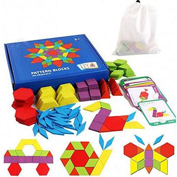 Puzzles en bois de formes géométriques pour enfants - Puzzle jouet avec 155 formes géométriques et 24 cartes de conception