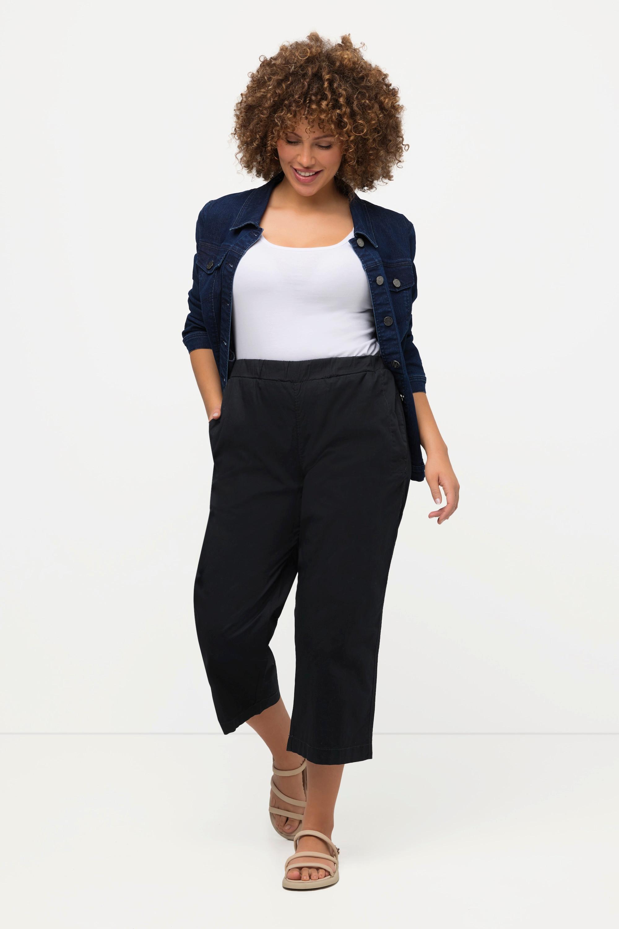 Ulla Popken  Pantalon 7/8 Ruby avec genoux préformés, jambes droites et taille élastique 