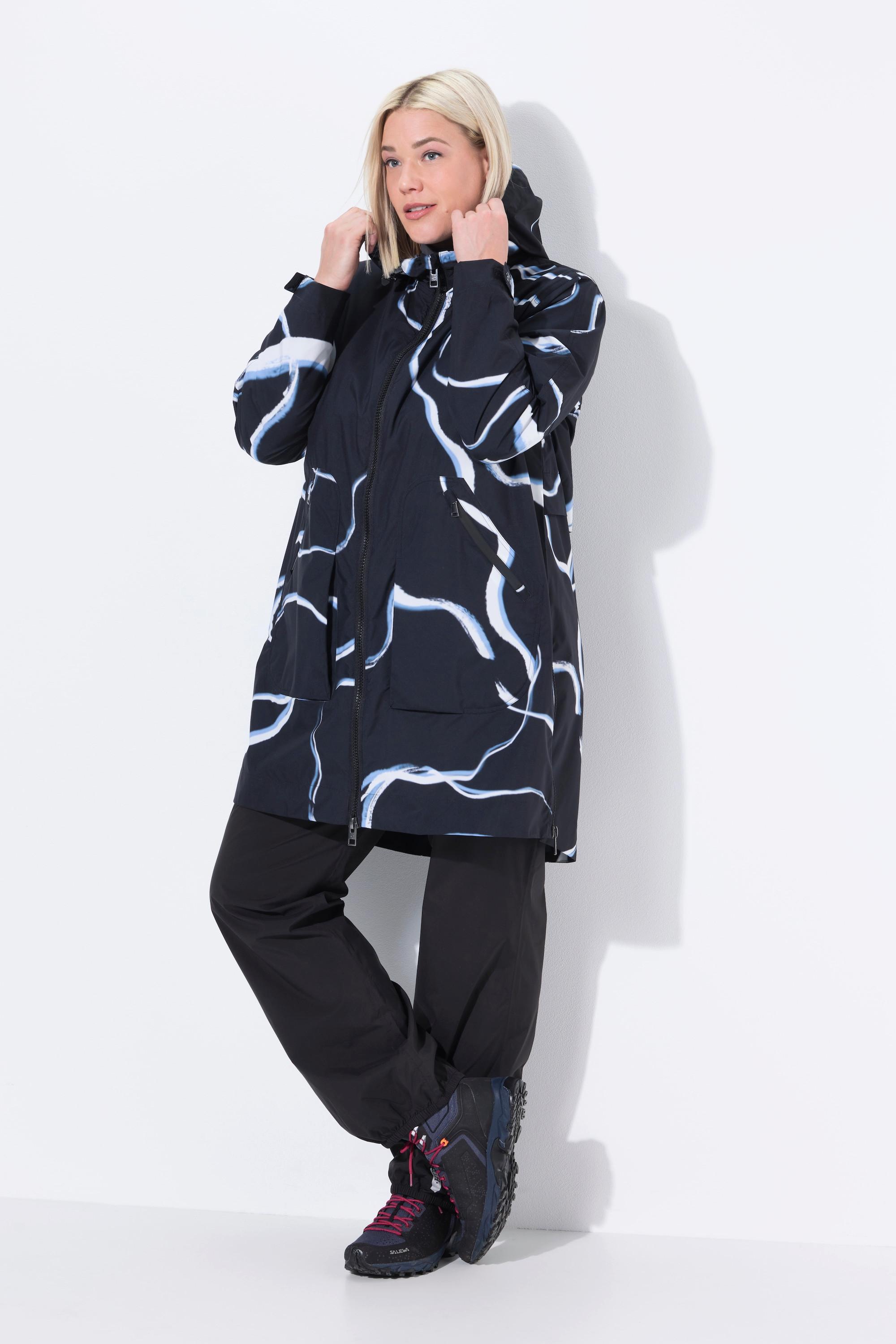 Ulla Popken Cappotto impermeabile da pioggia taglio svasato cappuccio zip  