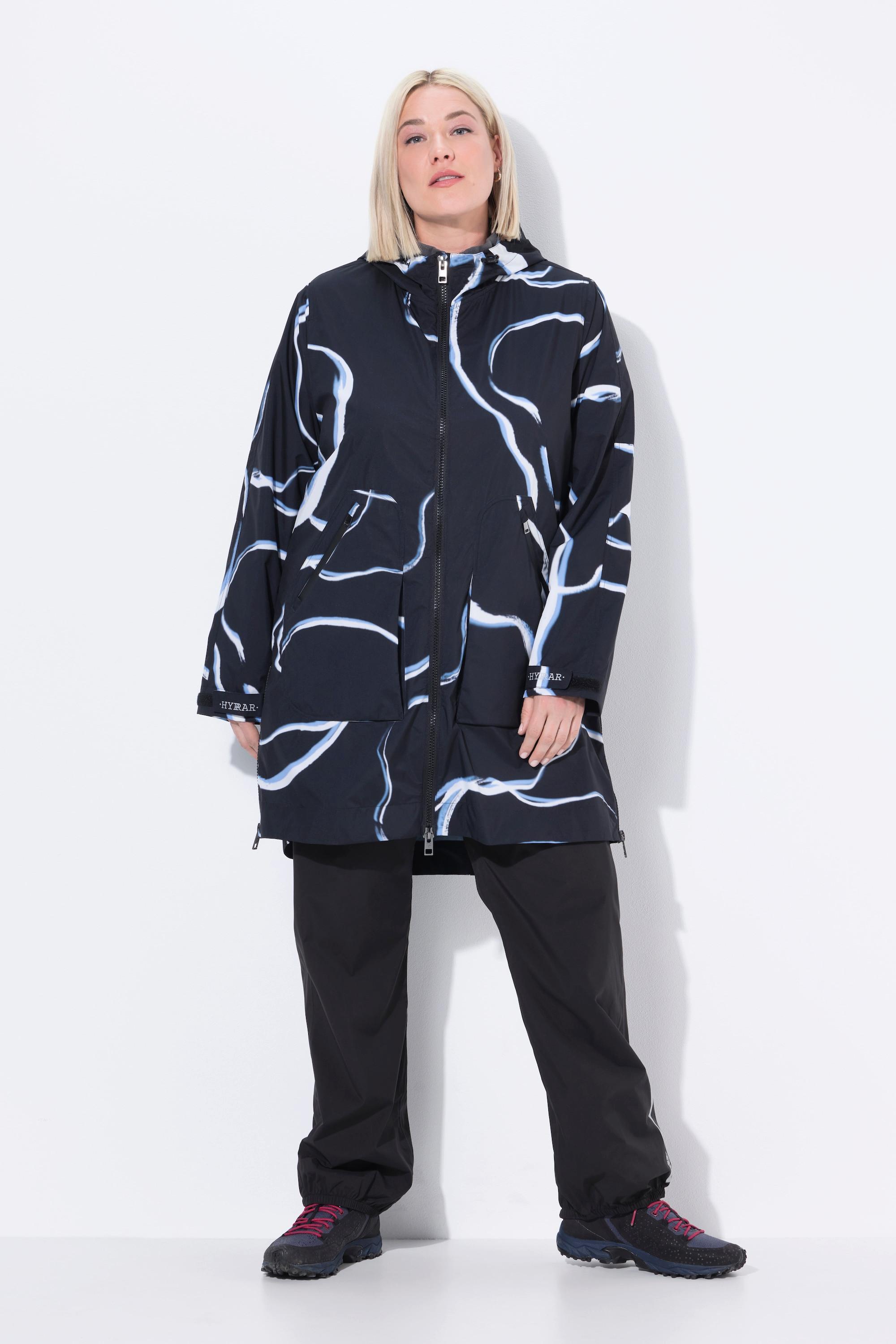 Ulla Popken Cappotto impermeabile da pioggia taglio svasato cappuccio zip  