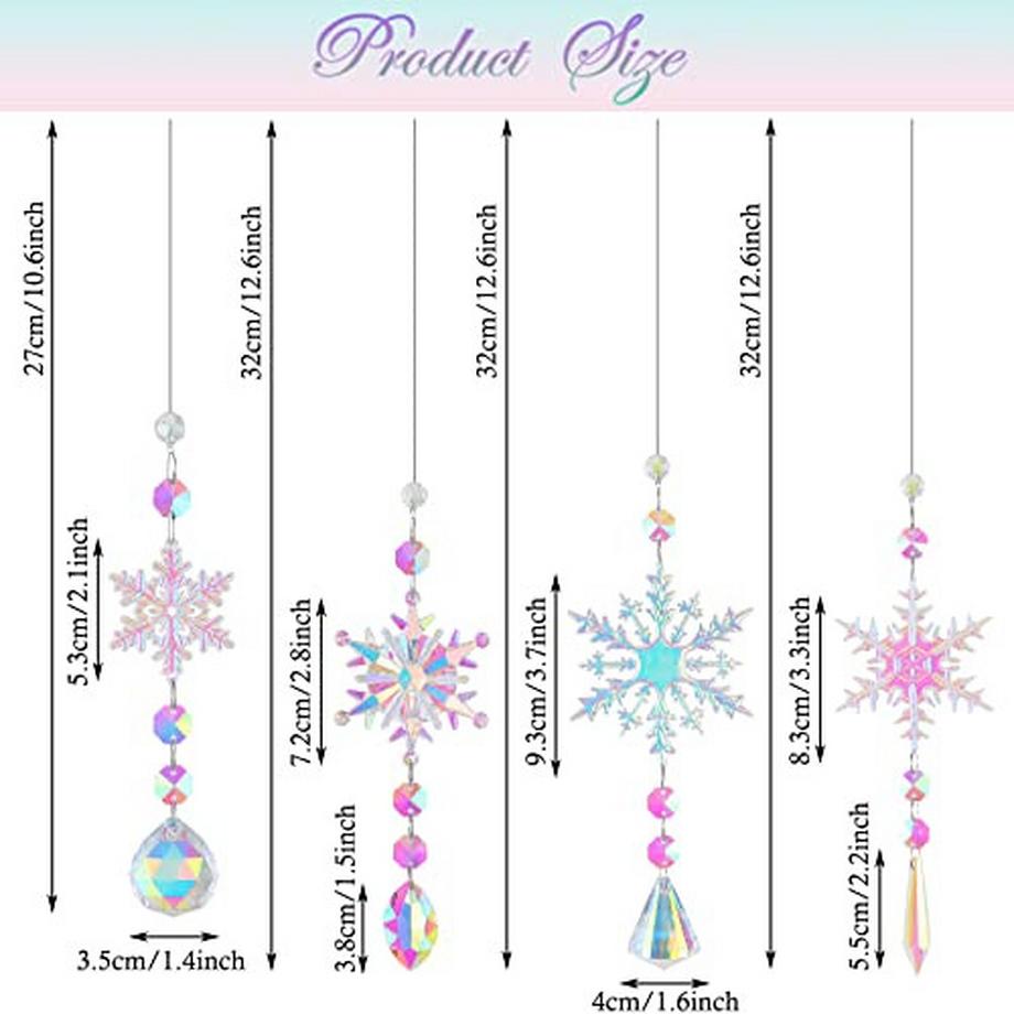 Alopini Sonnenfänger Kristall Windspiel, 4 Stück Schneeflocke Kristall Anhänger Dekoration  