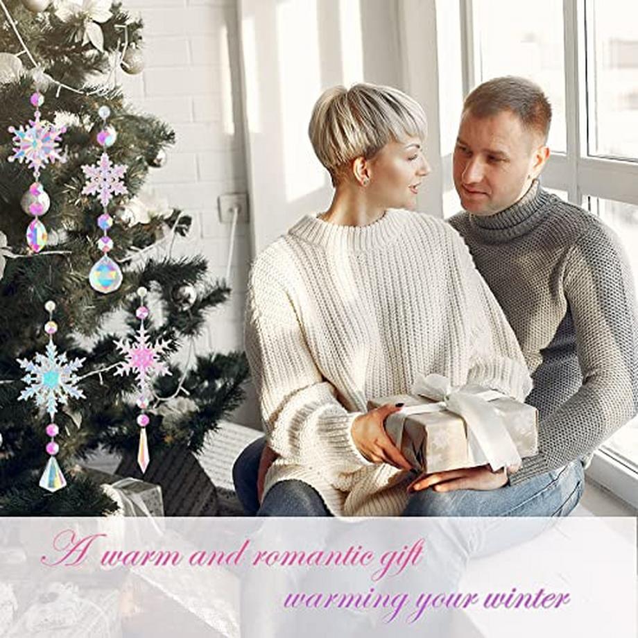 Alopini Sonnenfänger Kristall Windspiel, 4 Stück Schneeflocke Kristall Anhänger Dekoration  